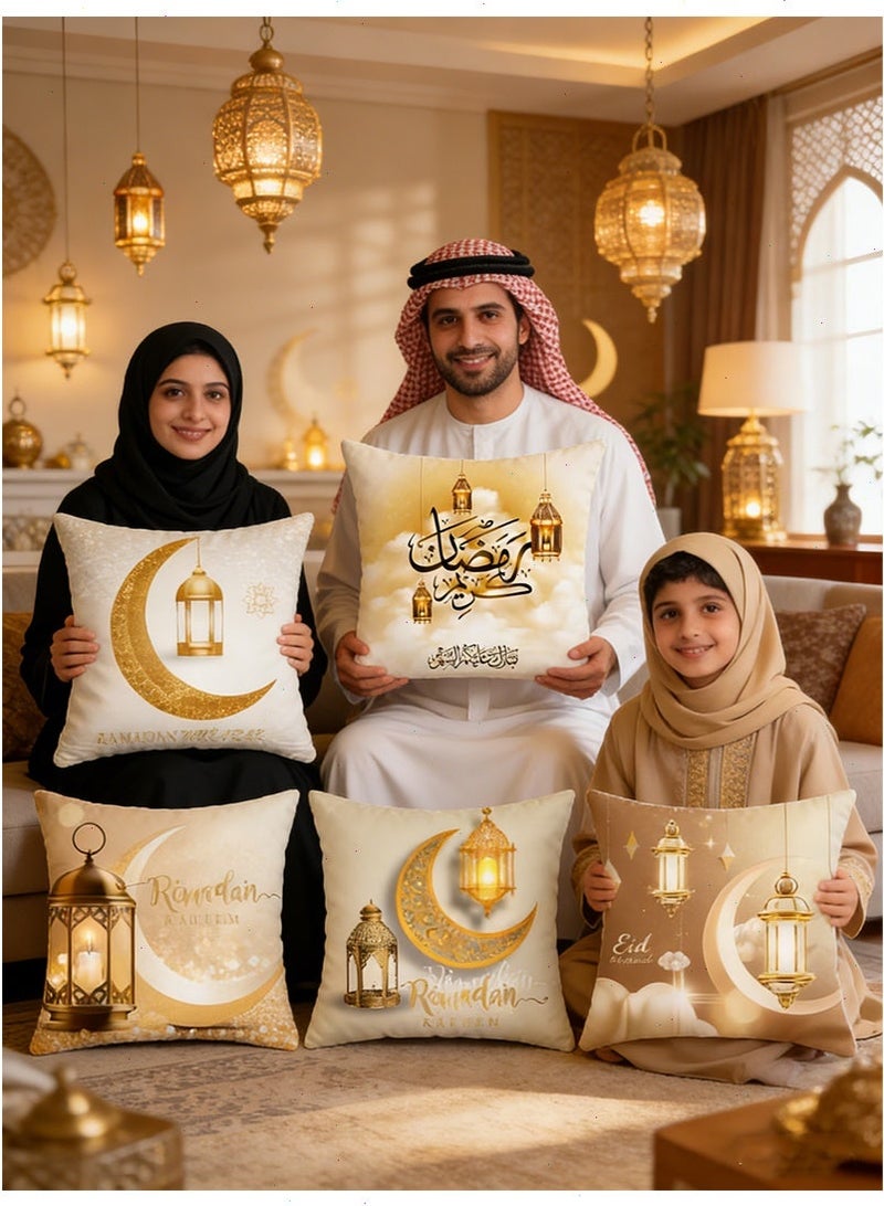 Yoawllty Ramadan Pillow Covers, 6 Pcs Ramadan Pillow Cases, Ramadan Decorations, Cushion Cover Moon Lantern Patterns Home Pillow Case for Sofa Bed Couch - Image 2